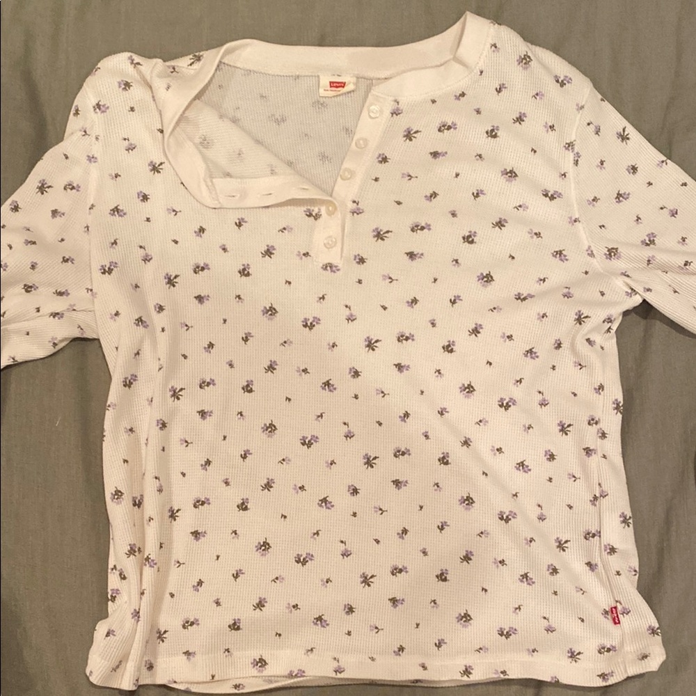 White Floral Henley Top